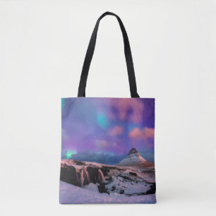 Bolso De Tela Hielo y nieve Luces boreales, Montaña Kirkjufall