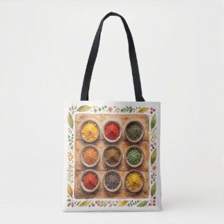 Bolso De Tela Hierbas y Especias Acuarela Rústica
