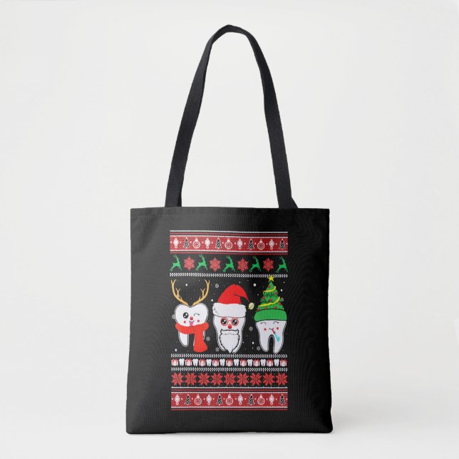 Bolso De Tela Higiénico dental dentista Navidades feos suéter (Anverso)
