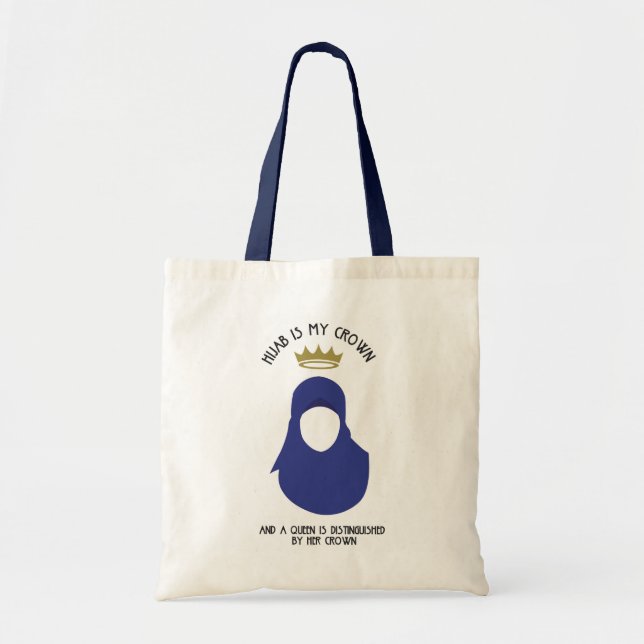 Bolso De Tela Hijab es mi corona - HIJAB - AZUL - ANÓNIMO (Frente)