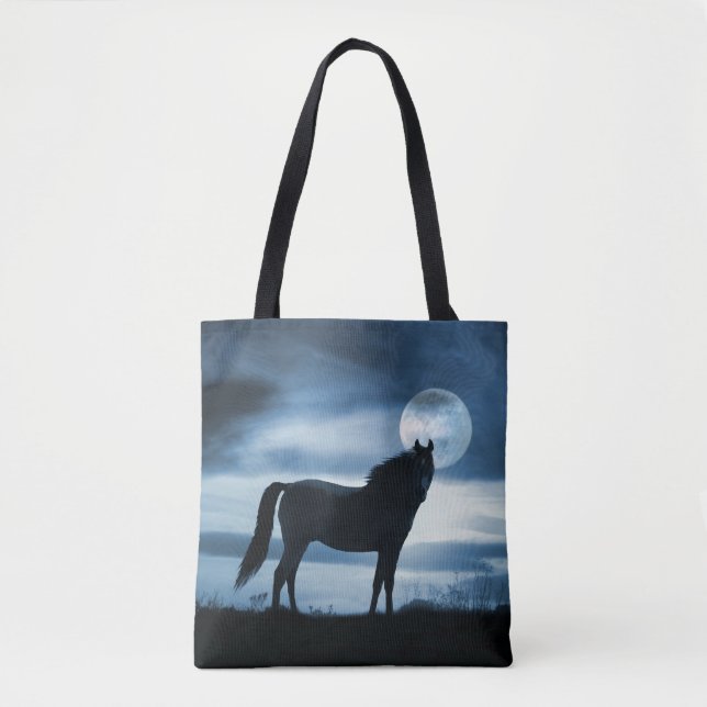 Bolso De Tela Hípica Tote Azul cielo y luna (Anverso)