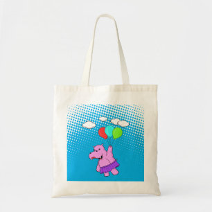 Bolso De Tela Hipo Rosa Volando Con Globos En Cielo Azul
