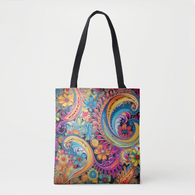 Bolso De Tela Hippie Paisley Neon (Anverso)