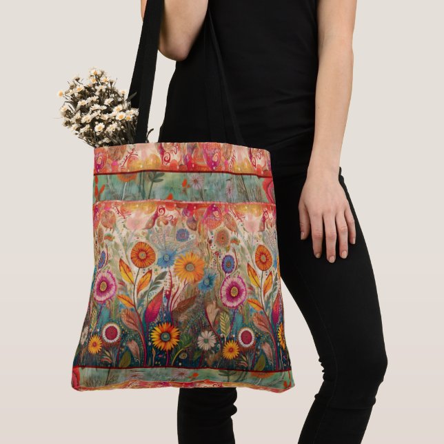 Bolso De Tela Hippie retro: Tote del Jardín de Arte Popular (Detalle)