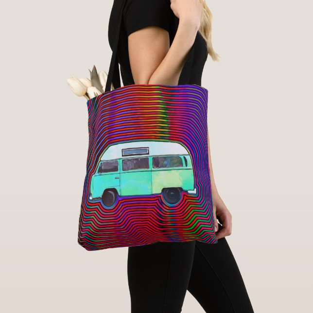 BOLSO DE TELA HIPPIE VAN COLORIDO TOTE PURSO (Detalle)