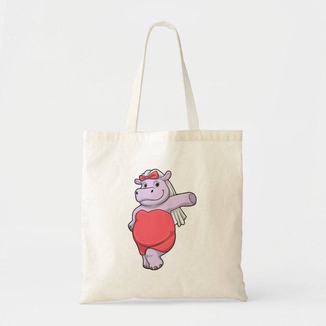 Bolso De Tela Hippo como novia con velo y reverencia (Frente)