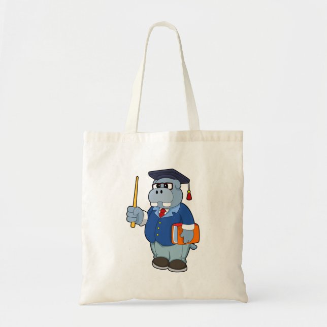 Bolso De Tela Hippo como profesor con libro (Frente)