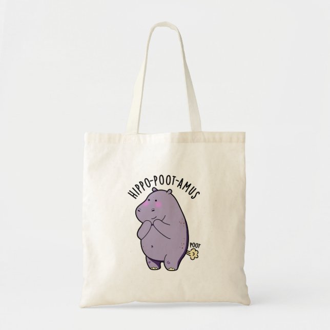 Bolso De Tela Hippo-poot-amus Funny Farting Hippo Pun (Frente)