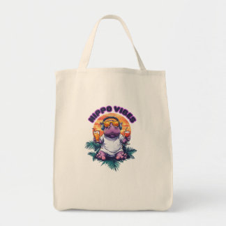 Bolso De Tela Hippo tote bag ilustraciones "Hippo vibes"