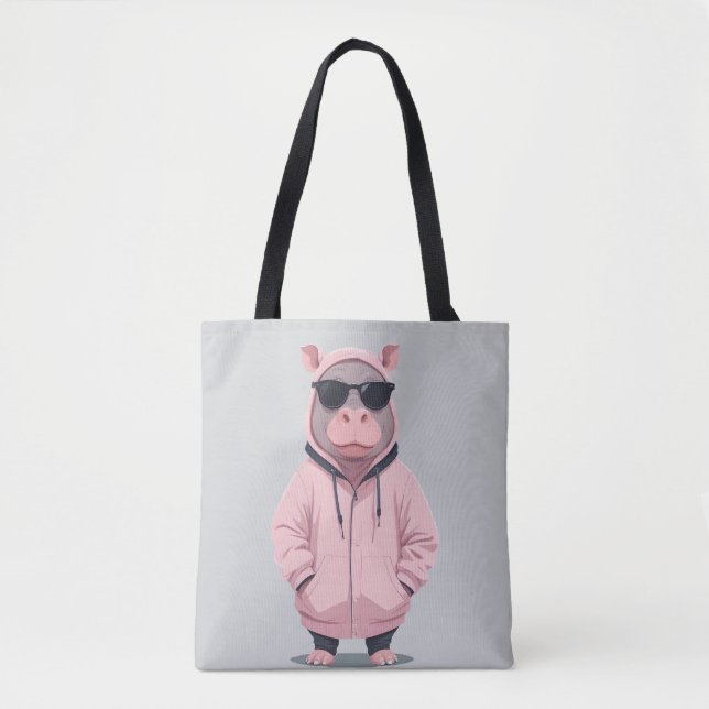 Bolso De Tela Hippopótamo usando Hoodie Funny Guay Animal Pop (Anverso)