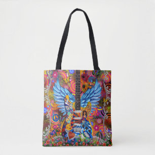 Bolso De Tela Hippy, amor, libertad, guitarra, música y arte