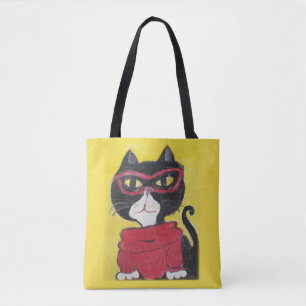 Bolso De Tela Hipster Folk Art Turtleneck Cat