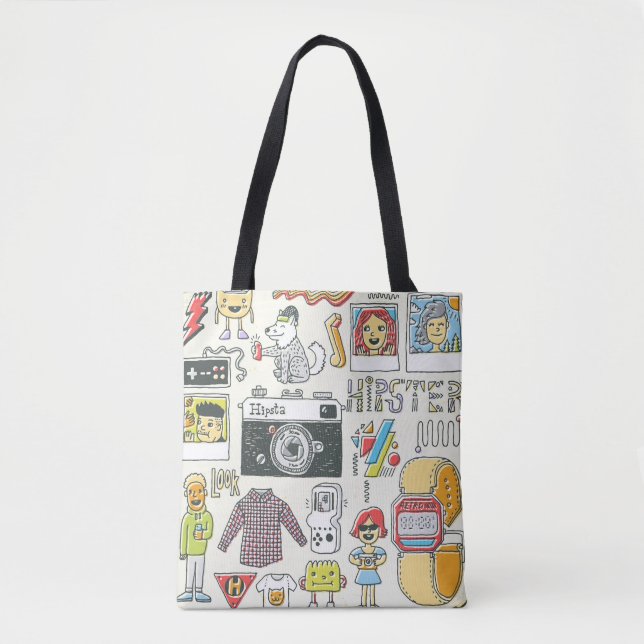 Bolso De Tela Hipster swag: conjunto de doodles dibujado a mano (Anverso)