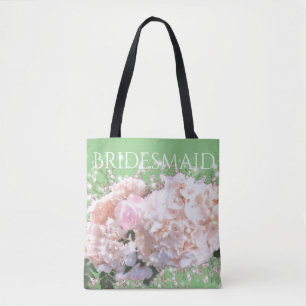 Bolso De Tela Hirgueras rosadas romanas, flores blancas rosadas