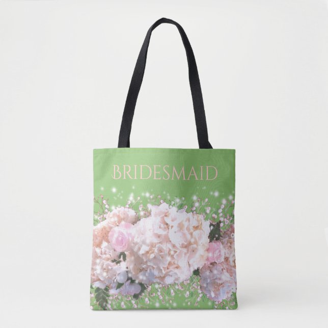 Bolso De Tela Hirgueras rosadas romanas, flores blancas rosadas (Anverso)