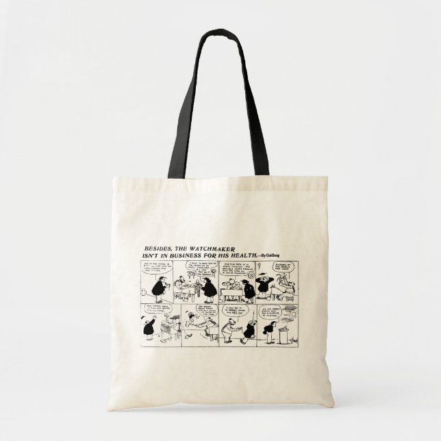 Bolso De Tela Historieta del relojero de Rube Goldberg (Frente)