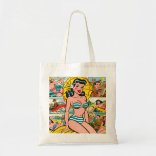 Bolso De Tela Historietas de verano del Chica Retro Bikini
