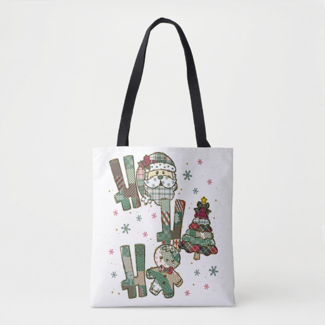Bolso De Tela Ho Ho Ho Christmas Festive Patchwork (Anverso)