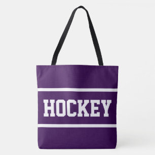 Bolso De Tela HOCKEY Atlético Rayas Blancas Sobre Fondo Morado I