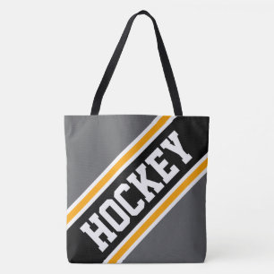 Bolso De Tela HOCKEY Gris Dinámico Negro Blanco Naranja Rayas