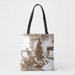 Bolso De Tela Hogar Nostálgico de Navidad para Compras de Navida