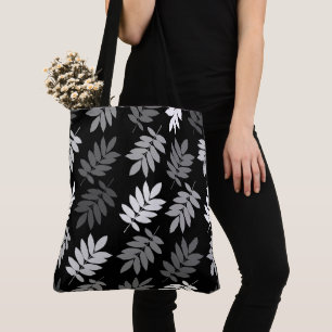 Bolso De Tela Hoja de anciano patrón grande negro blanco gris