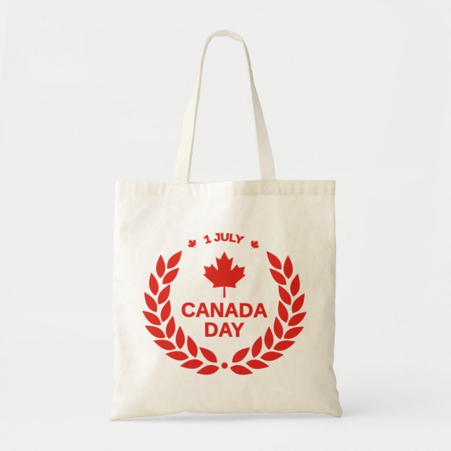 Bolso De Tela hoja de arce del día rojo canadés 1 jul blanco (Frente)