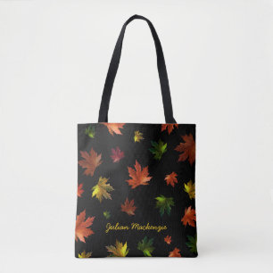 Bolso De Tela Hoja de arce rusa canadiense sobre negro