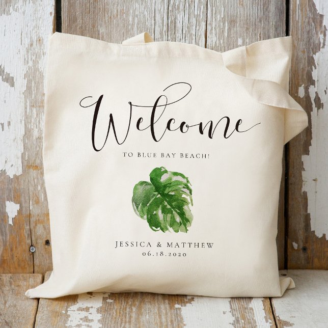 Bolso De Tela Hoja de Monstera Tropical de bienvenida boda (Subido por el creador)