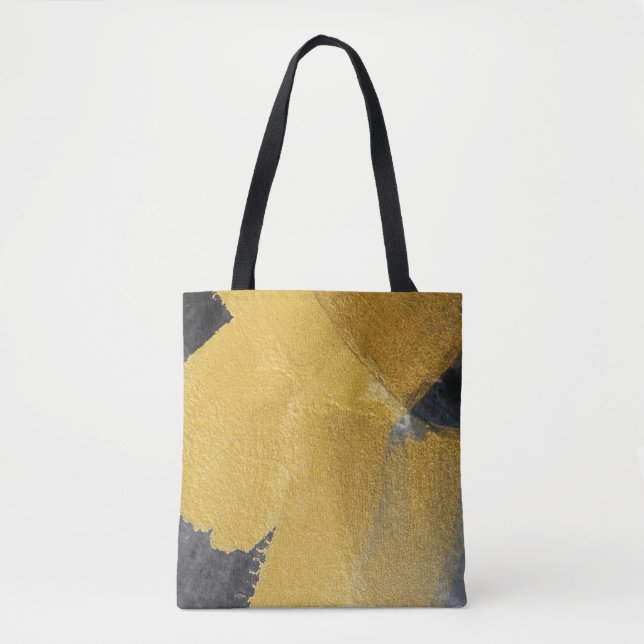 Bolso De Tela Hoja de oro, diseño negro abstracto (Anverso)
