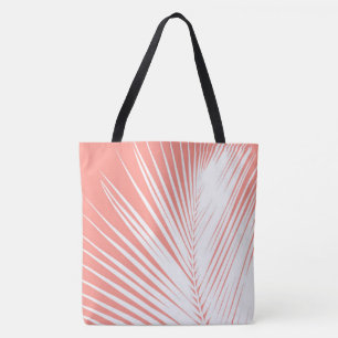 Bolso De Tela Hoja de palma - blanca sobre coral rosa