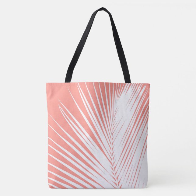 Bolso De Tela Hoja de palma - blanca sobre rosa coral (Anverso)