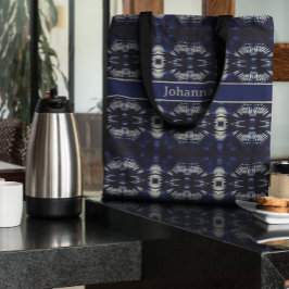 Bolso De Tela Hoja de palma en azul delft, personalizable