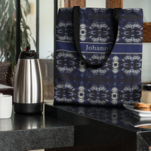 Bolso De Tela Hoja de palma en azul delft, personalizable