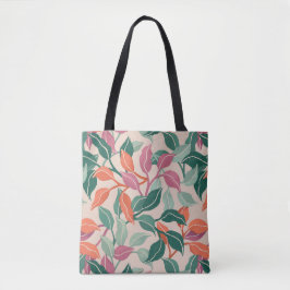 Bolso De Tela Hoja Tropical Coral Verde Botánico Chic Diario