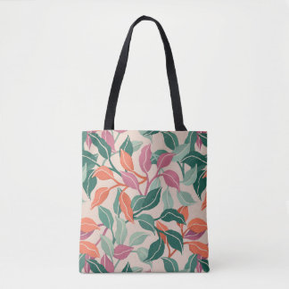 Bolso De Tela Hoja Tropical Coral Verde Botánico Chic Diario