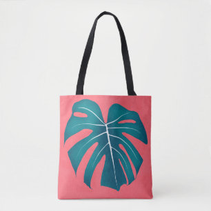 Bolso De Tela Hoja tropical de Monstera en rosa