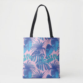 Bolso De Tela Hoja tropical rosa azul de la palma