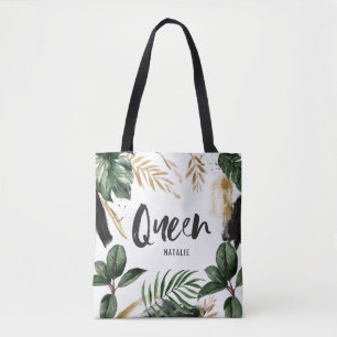 Bolso De Tela Hoja tropical y tipografía de la reina