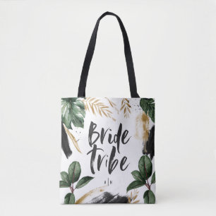 Bolso De Tela Hoja tropical y tipografía de la tribu de la novi