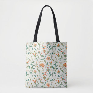 Bolso De Tela Hojas azul-verde vintage y patrón floral Naranja