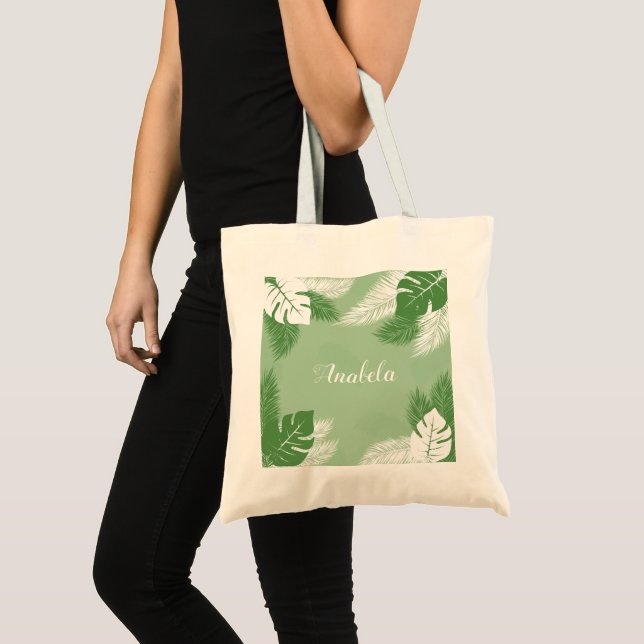 Bolso De Tela Hojas blancas y verdes (Anverso (producto))