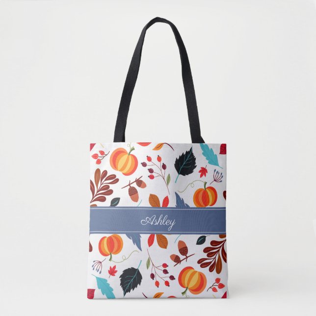 Bolso De Tela Hojas Cuestas Y Patrón De Calabaza (Anverso)