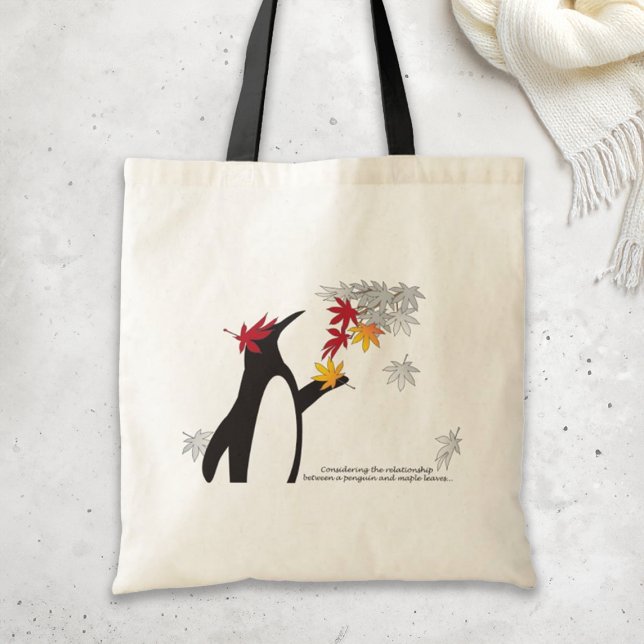 Bolso De Tela Hojas de arce otoñales y pingüino gracioso (Subido por el creador)