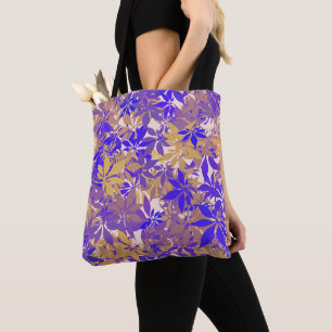 Bolso De Tela Hojas de castaño en bronce y azul morado