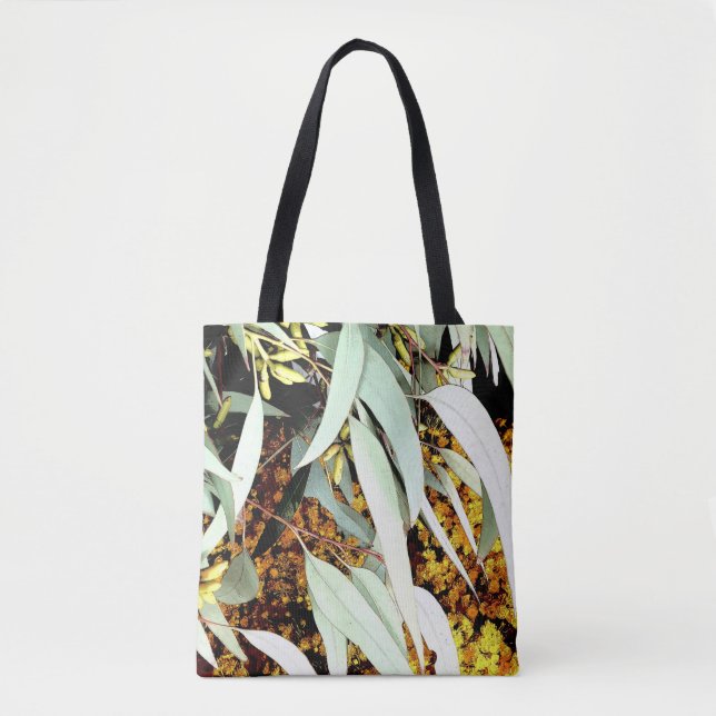 Bolso De Tela hojas de goma y flores amarillas florales nativas (Anverso)