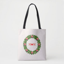 Bolso De Tela Hojas de laurel y rosas modernas