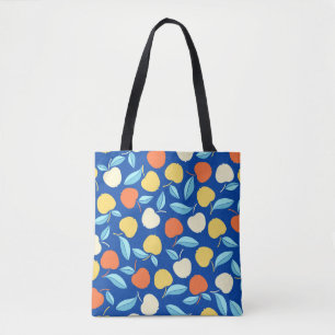 Bolso De Tela Hojas de manzanas, fondo azul, patrón sin costuras