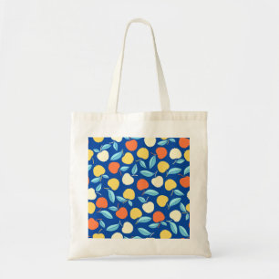 Bolso De Tela Hojas de manzanas, fondo azul, patrón sin costuras