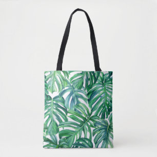 Bolso De Tela Hojas de Monstera: Patrón de jungla acuarela.